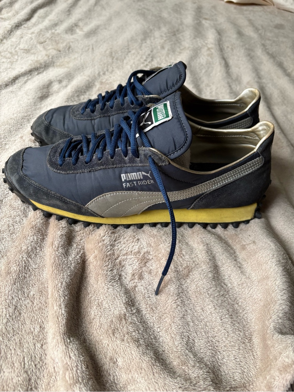 Puma Fast Rider Navy and Yellow Retro Low-Top Sneakers